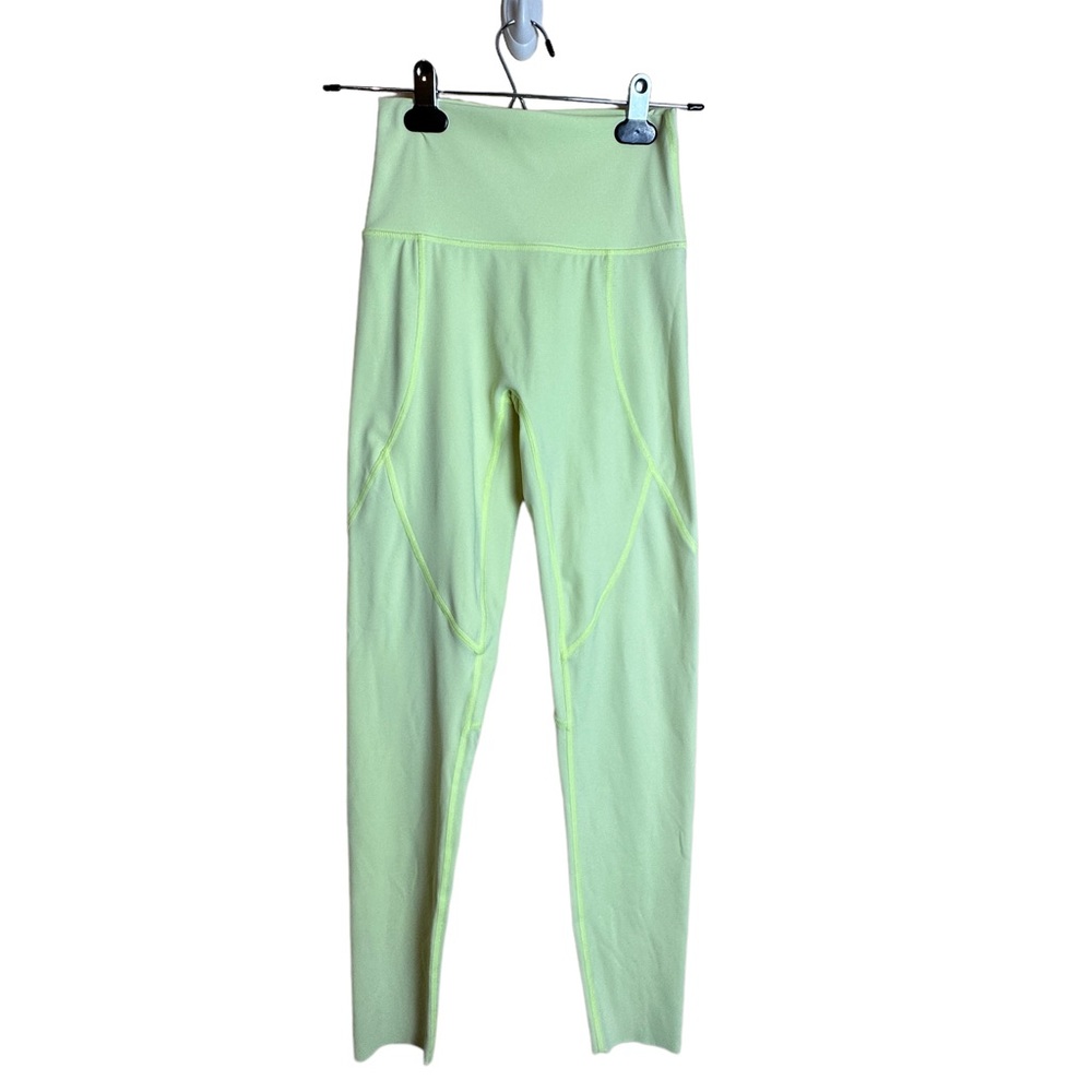 Aerie Neon Yellow Green High Rise Raw Hem Full Length Leggings Womens Size Small - Picture 2 of 16